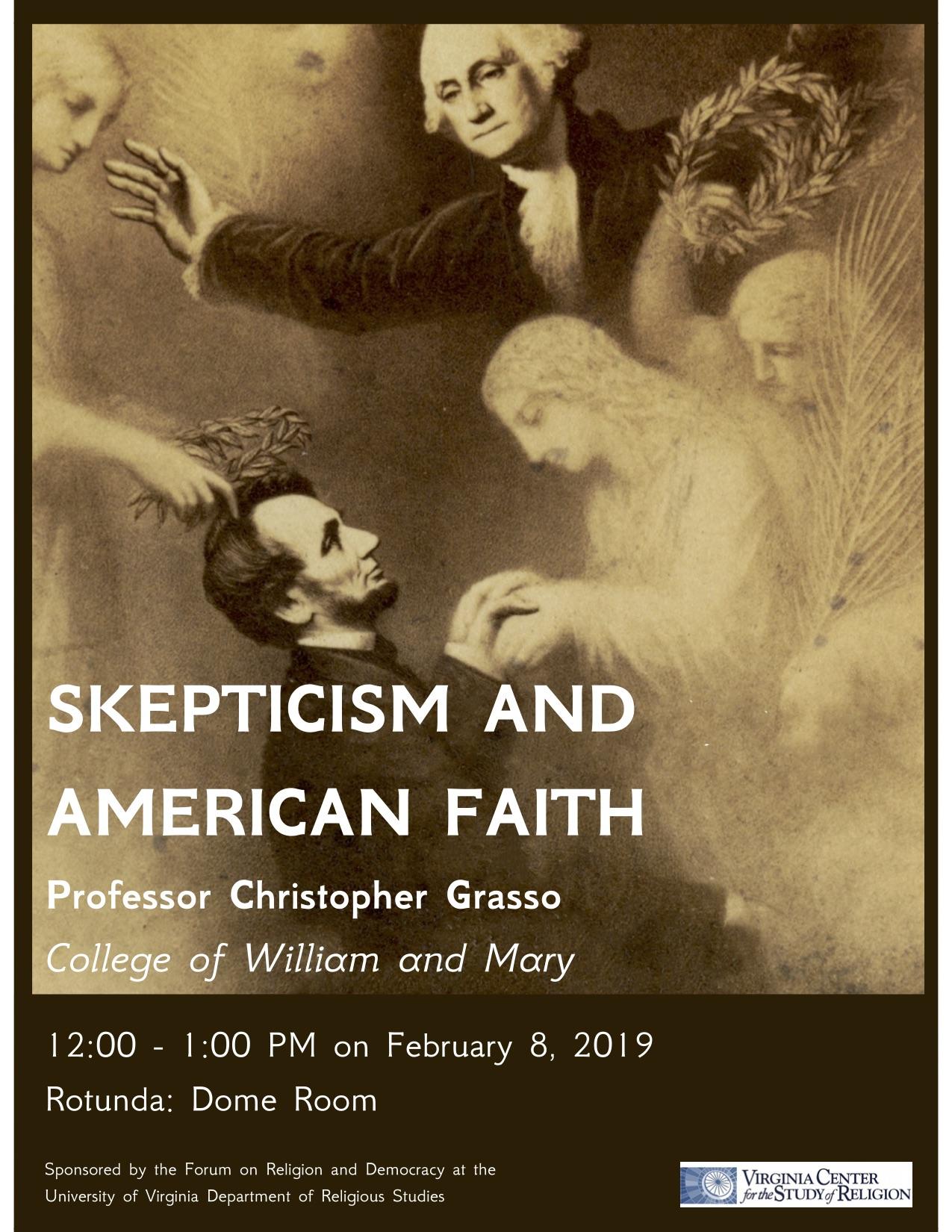 Publicity poster for "Skepticism and American Faith" event